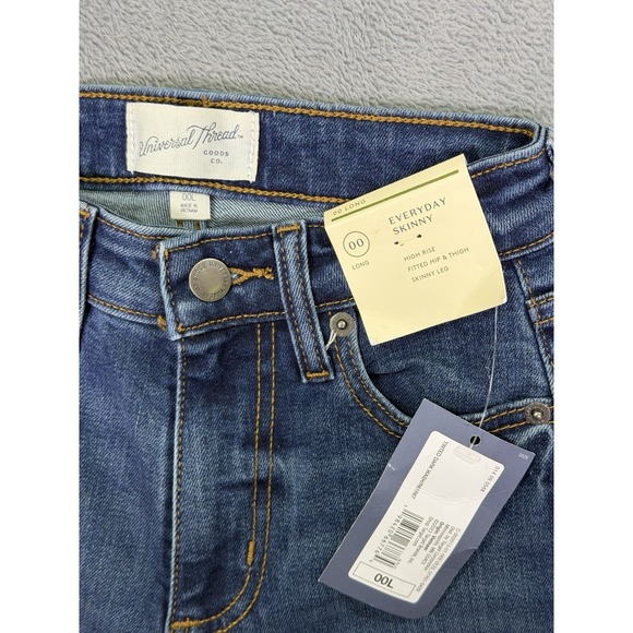 New Universal Thread Jeans Womens 00L Blue Dark Wash Everyday Skinny High Rise - Picture 7 of 10